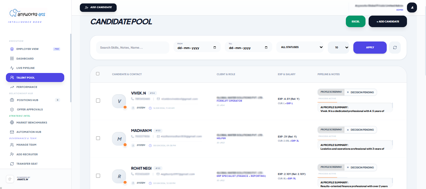 Candidate Pool Search Interface